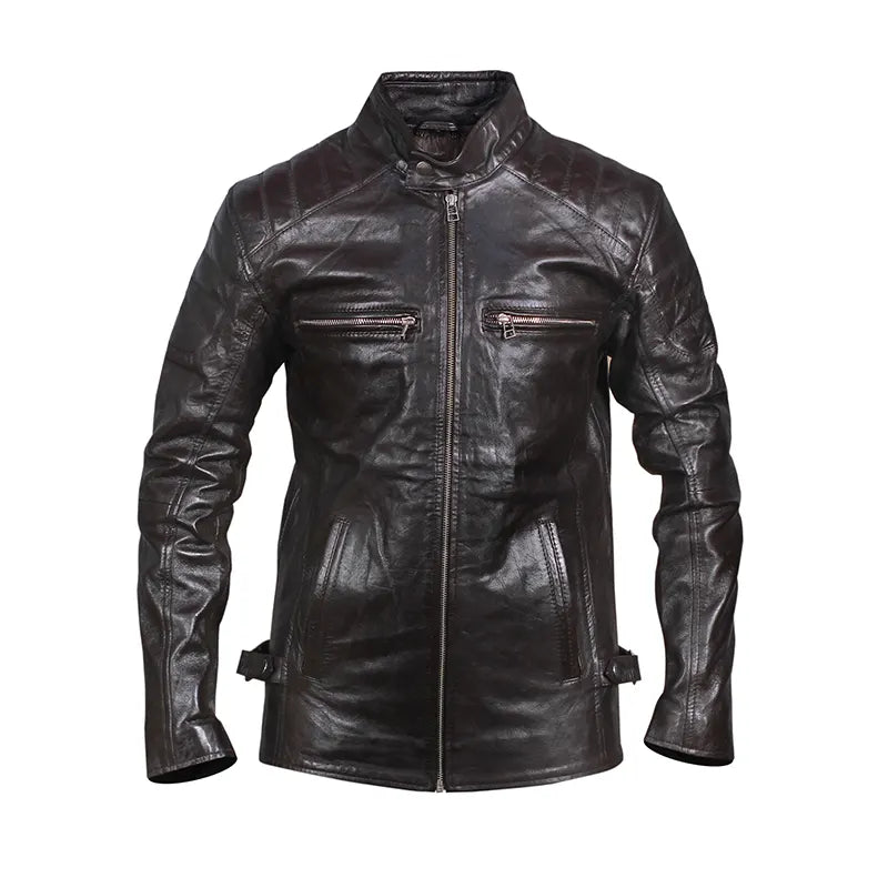 Vintage Motorcycle Black Biker Oak Leather Jacket
