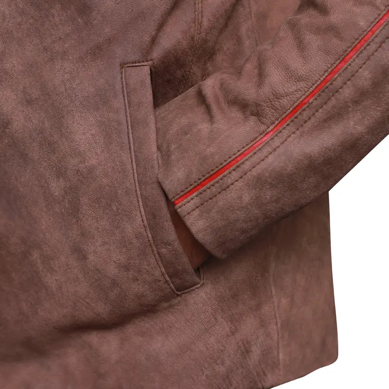 Vintage OakLeather Men’s Distressed Light Brown Leather Jacket side profile