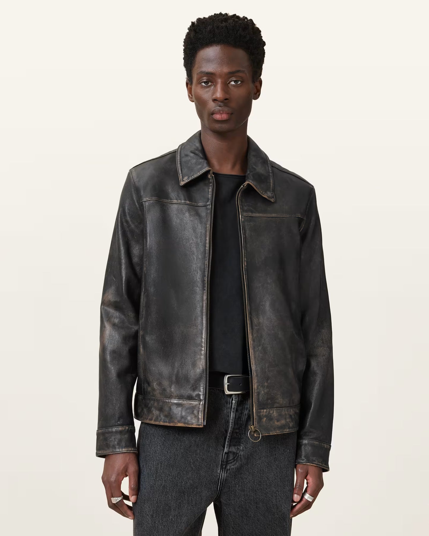 "Oak Leather Alkan Zip-Up Two-Tone Leather Jacket – bold men’s outerwear"
