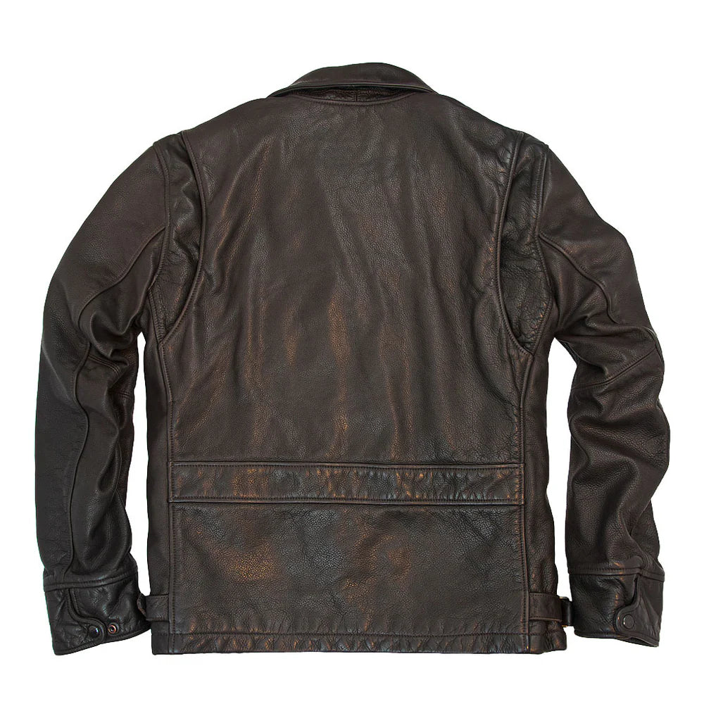 Brown leather jacket on a white background