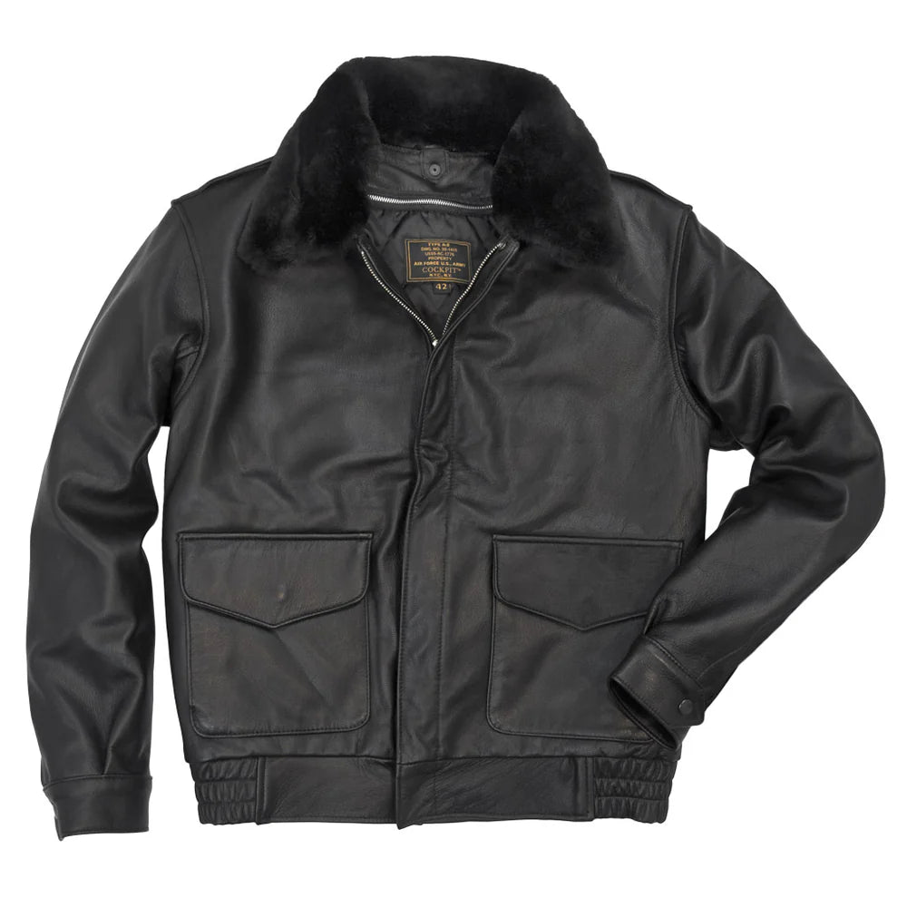 Black jacket with fur collar on a white background