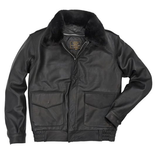 Black jacket with fur collar on a white background