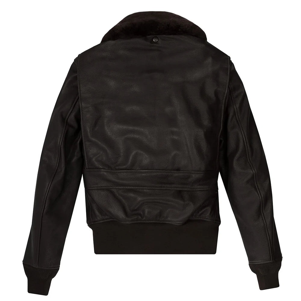 Back view of G-1 Flight Jacket Oak Leather with Removable Collar