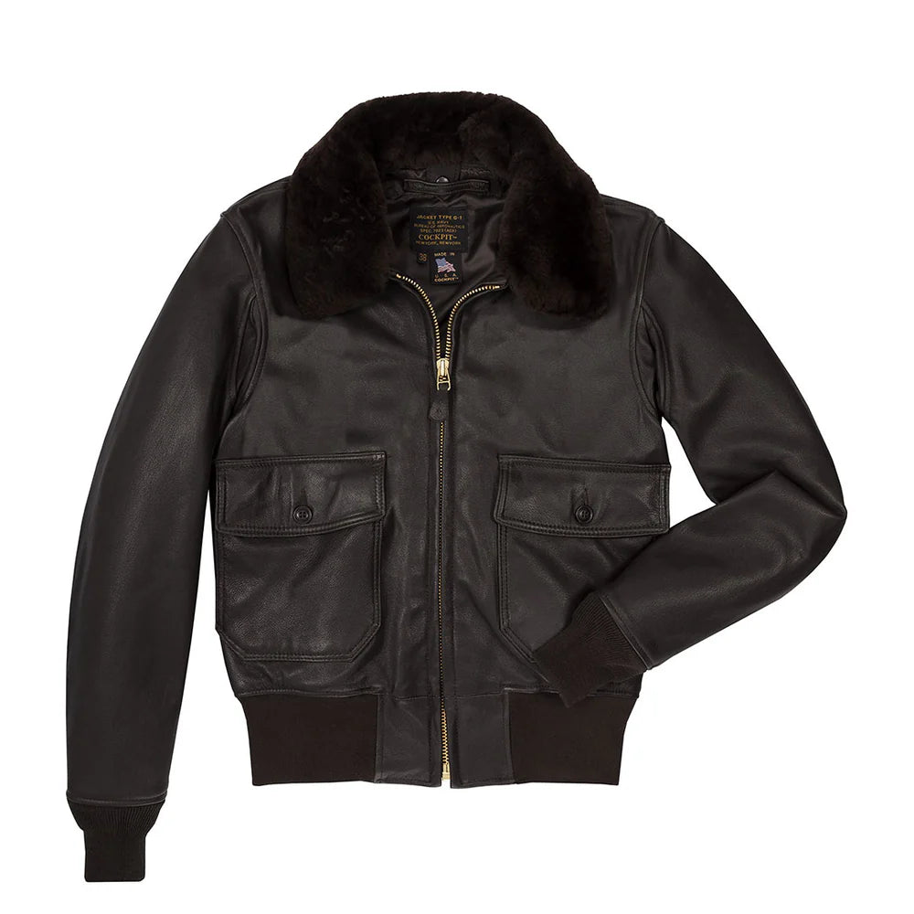 Front view of G-1 Flight Jacket with Removable Collar in Oak Leather
