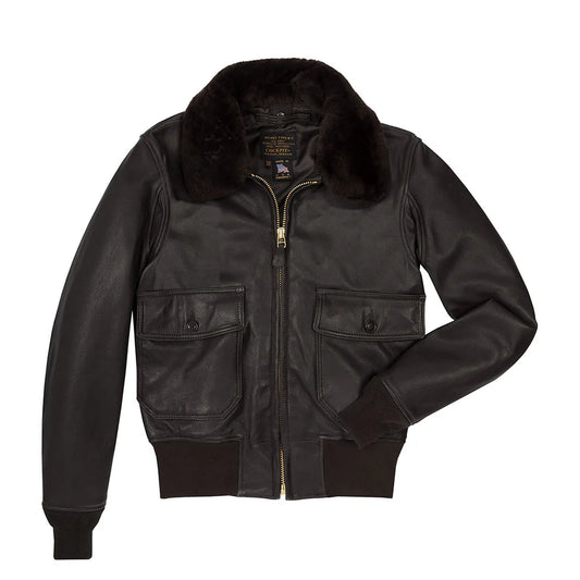 Front view of G-1 Flight Jacket with Removable Collar in Oak Leather