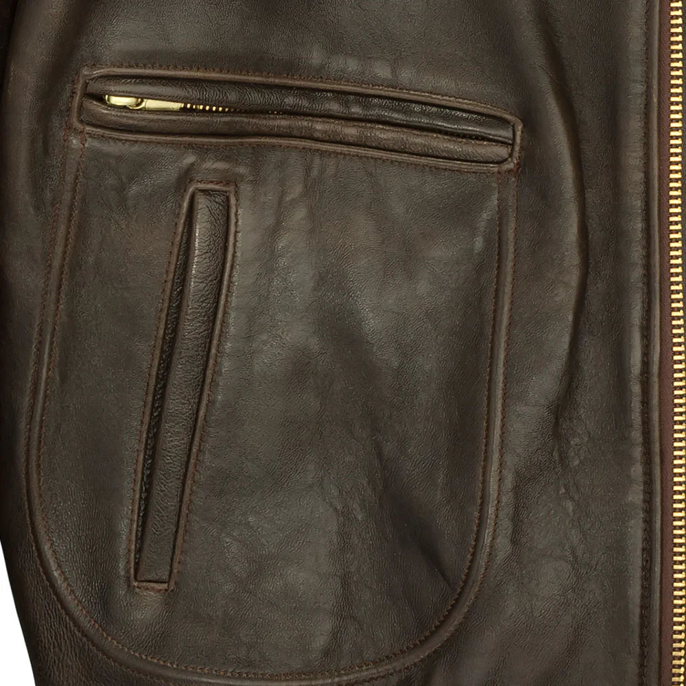 Close-up of Oak Leather texture on The Mod Raiders™ Jacket Brown