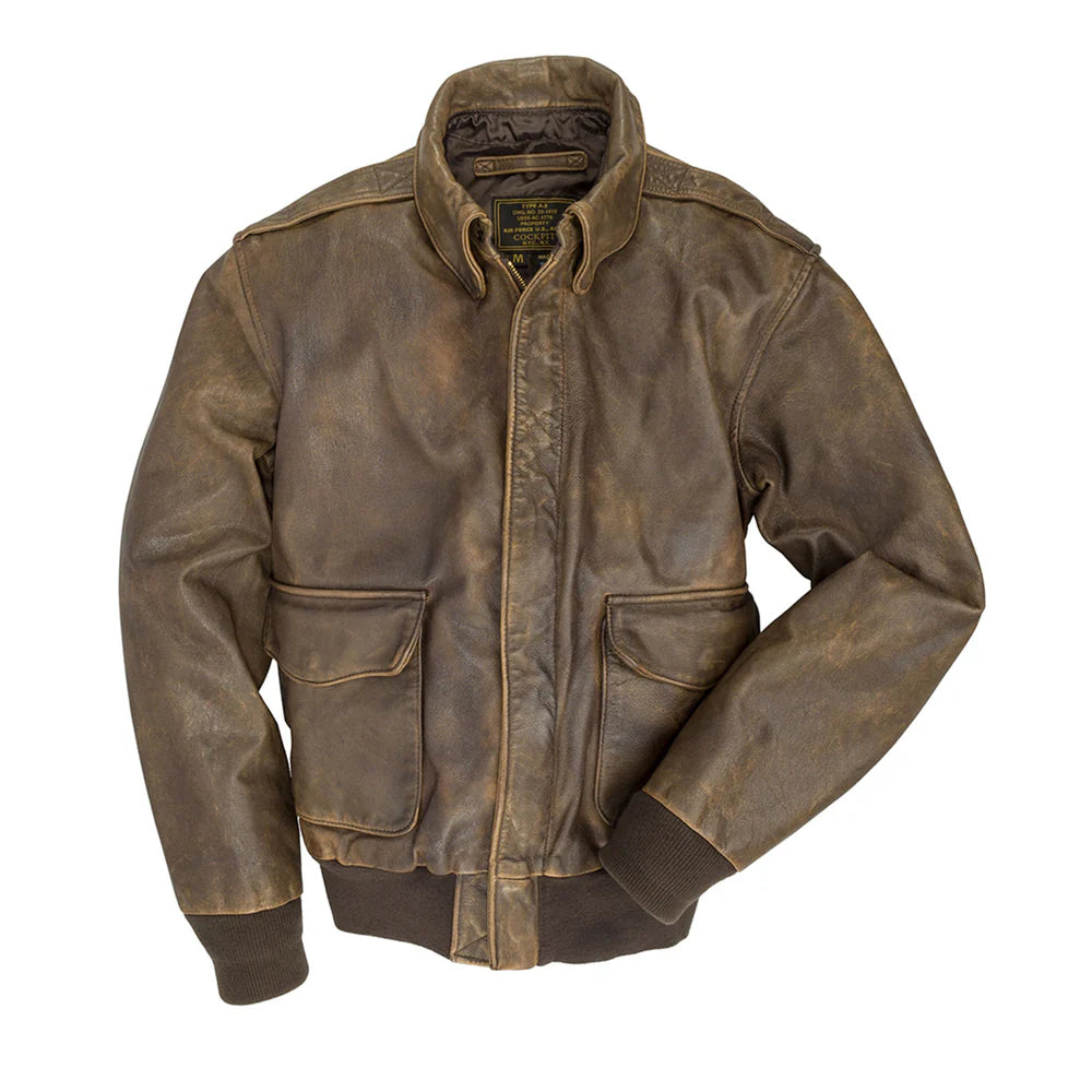 Brown leather jacket on a white background