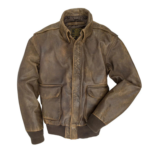 Brown leather jacket on a white background