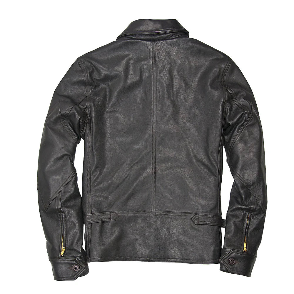 Black leather jacket on a white background