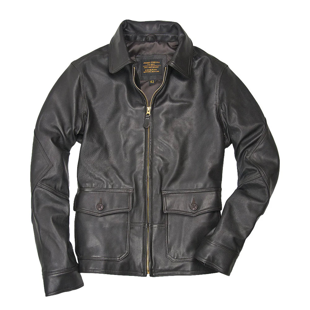 Black leather jacket on a white background