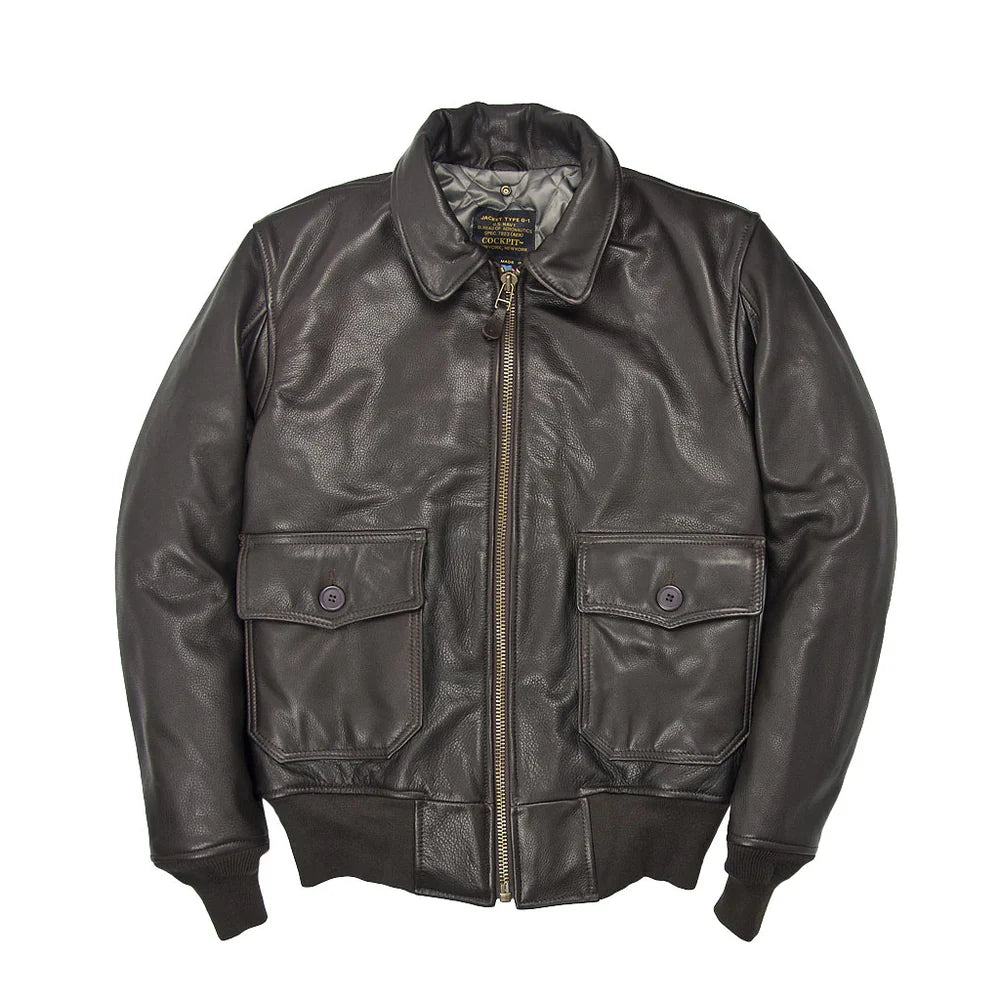 Brown leather jacket on a white background